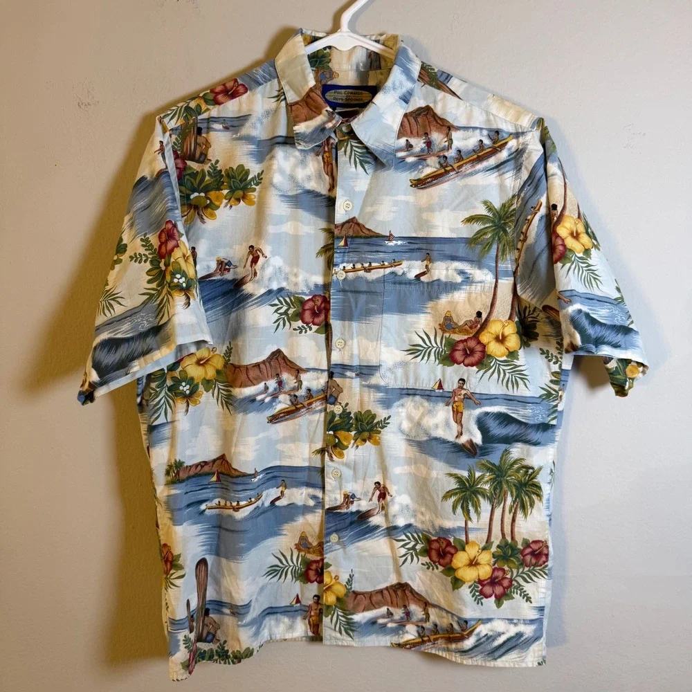 Reyn Spooner Phil Edwards Hawaiian Shirt Mens Small Blue‎ Scenic Surf Cotton S